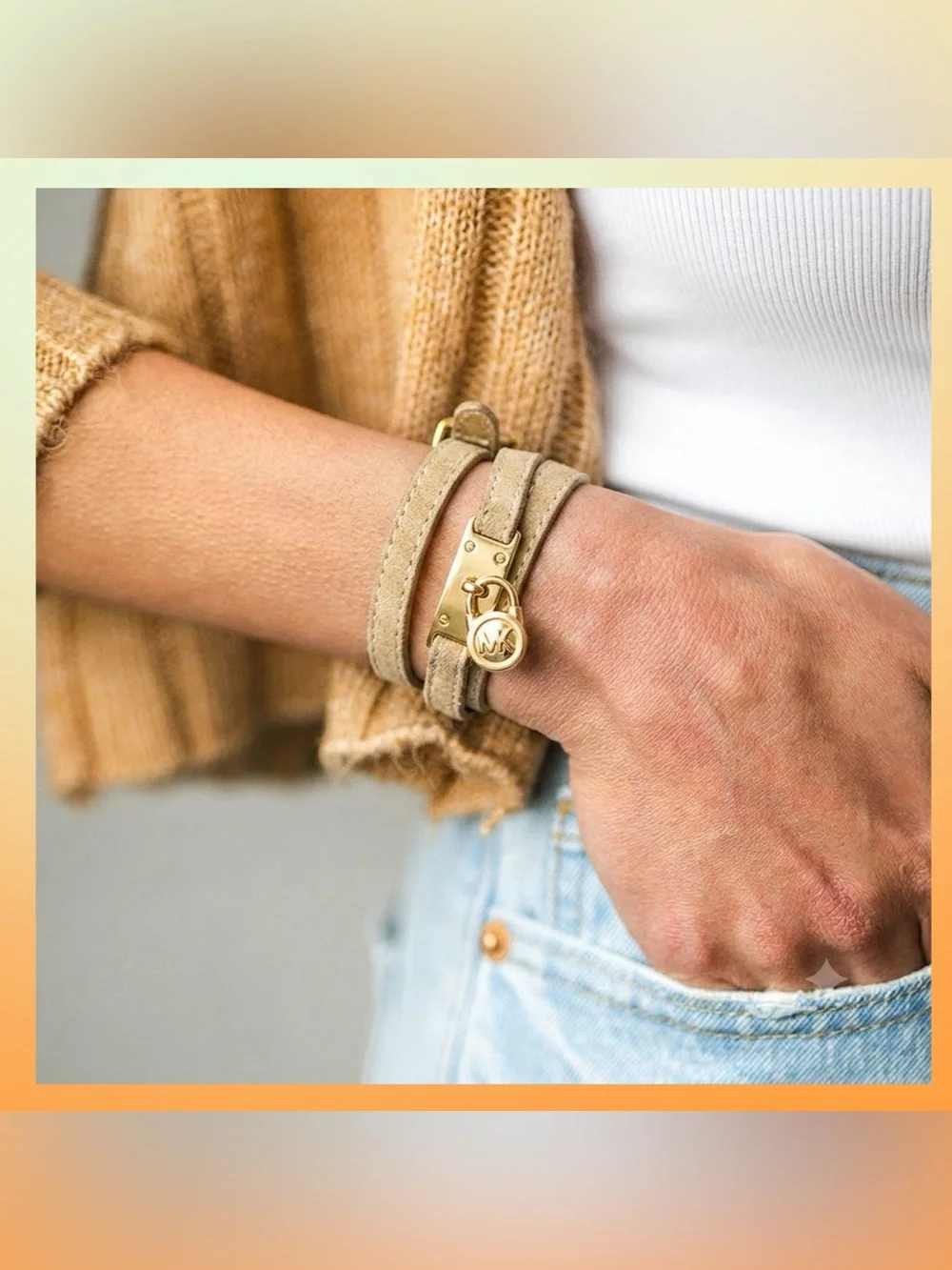 MICHAEL KORS PadLock Triple Wrap Bracelet • leather • gold-tone padlock charm